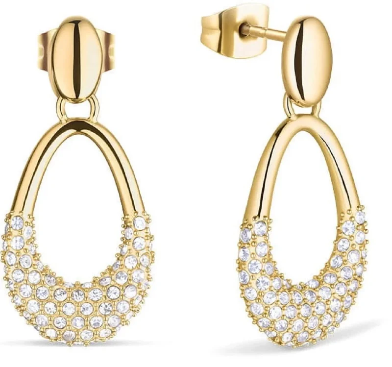 Arctic Pavé Ohrringe, goldglänzender Edelstahl, funkelnde Kristalle, sicherer Verschluss - Bering Modell: 757-27-05