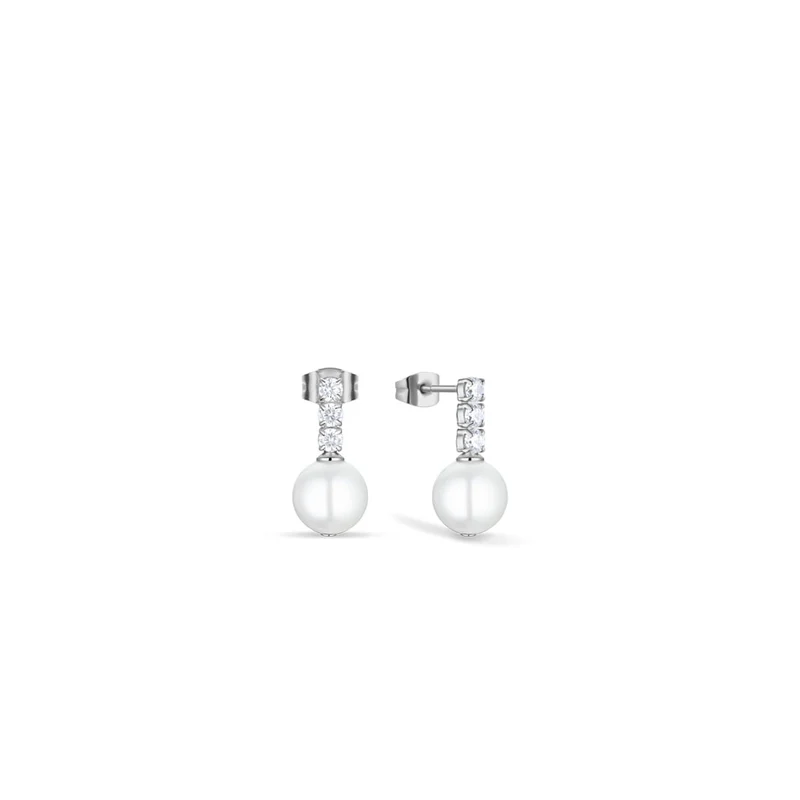 Arctic Pearls Silber Glänzende Edelstahl Ohrstecker mit Zirkonia Perlen - BERING Modell: 756-17-05