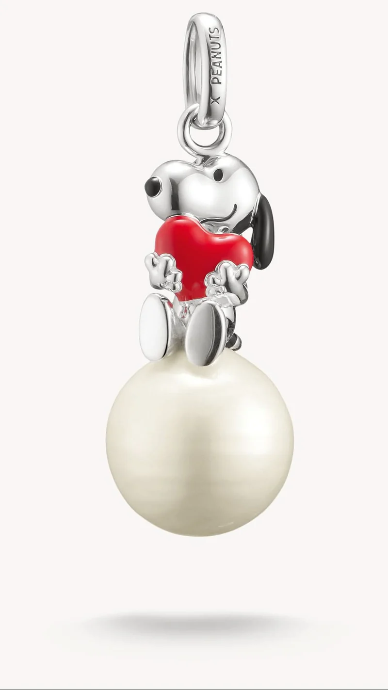 Snoopy PEANUTS Anhänger mit Herz auf Schneeball aus recyceltem 925er Sterlingsilber