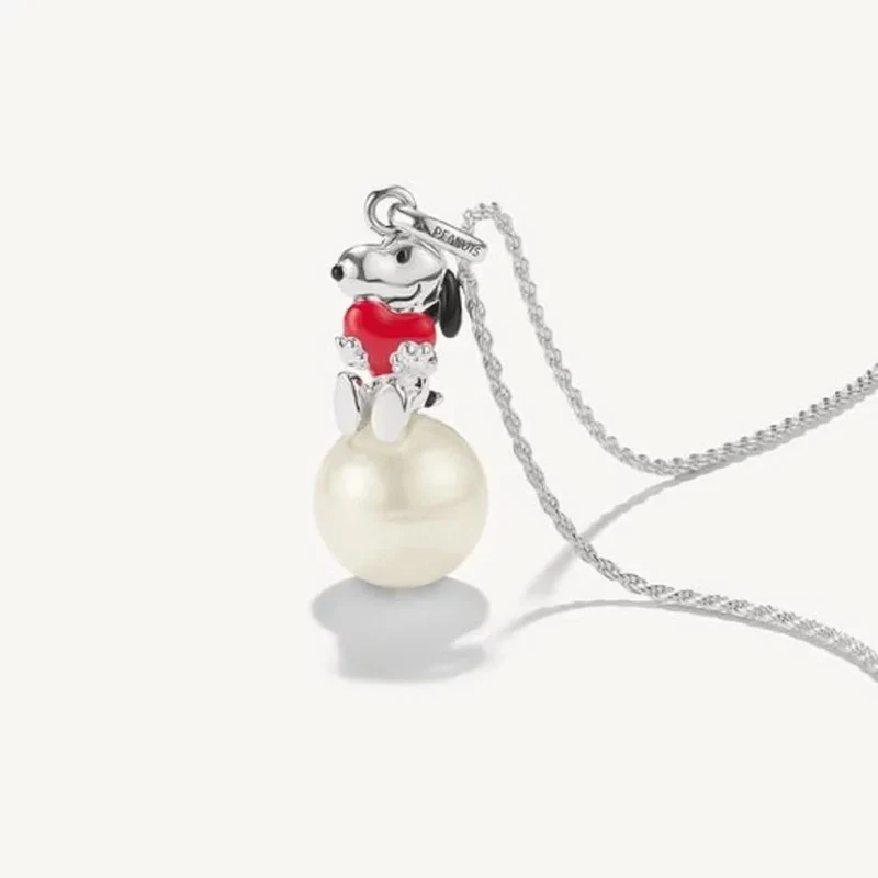 Snoopy PEANUTS Anhänger mit Herz auf Schneeball aus recyceltem 925er Sterlingsilber