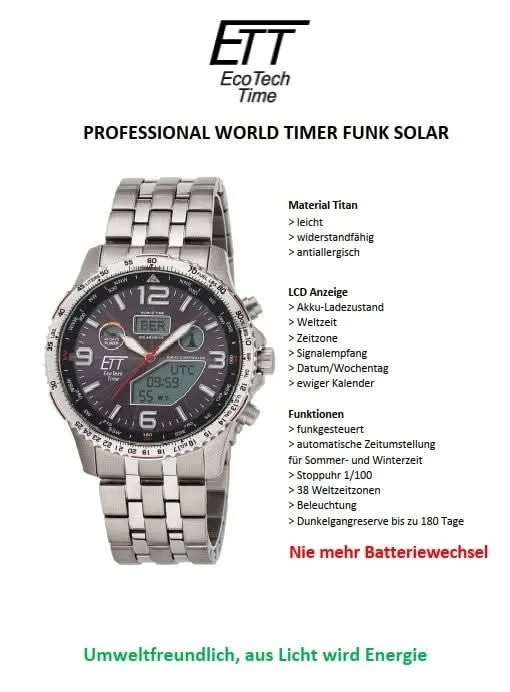 Eco Tech Time Professional EGT-11720-22M Herrenuhr • Solar Funk • Titanium