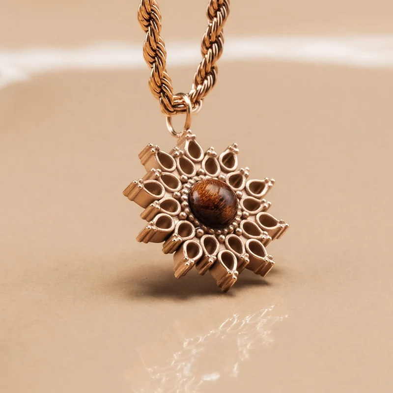 Suncatcher Halskette aus Walnussholz und Roségold - Holzkern Modell: 9010631025298