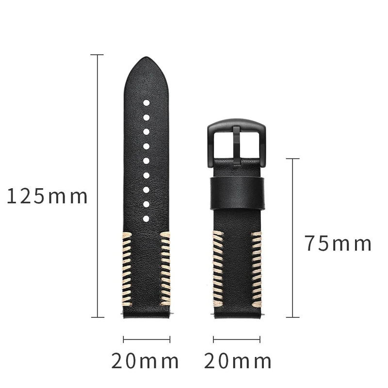Suunto Core 2 Lederarmband mit Ziernähten (Schwarz)