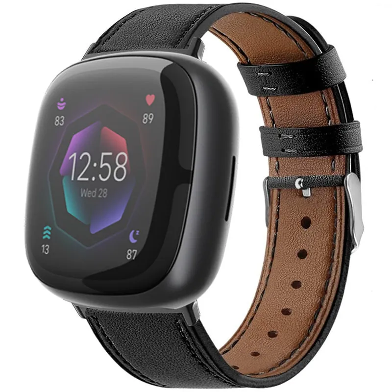 Fitbit Sense 2 Lederarmband (Eng Schwarz)