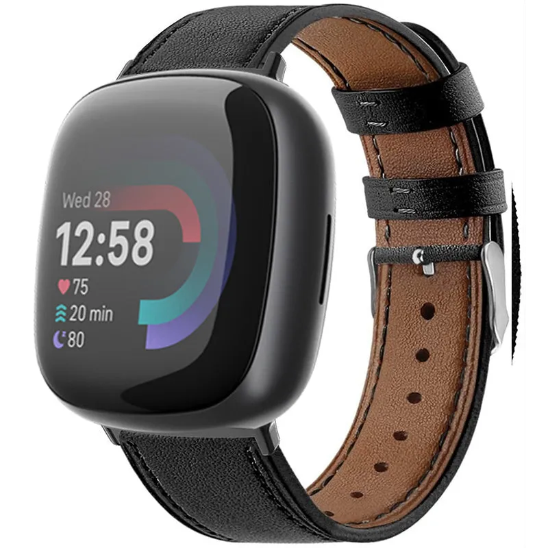 Fitbit Versa 4 Modern Lederarmband (eng Schwarz)