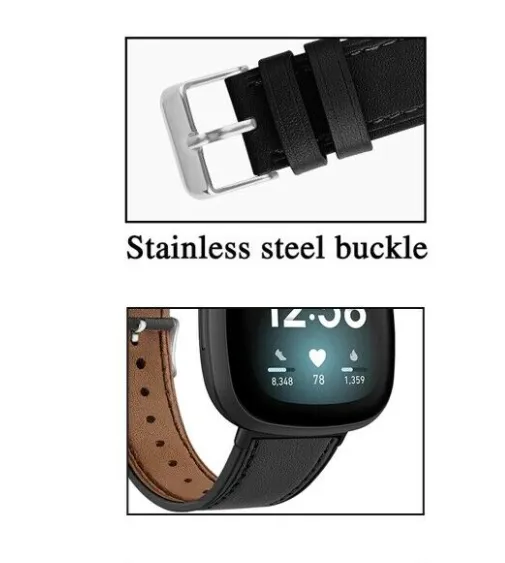 Fitbit Versa 4 Modern Lederarmband (eng Schwarz)