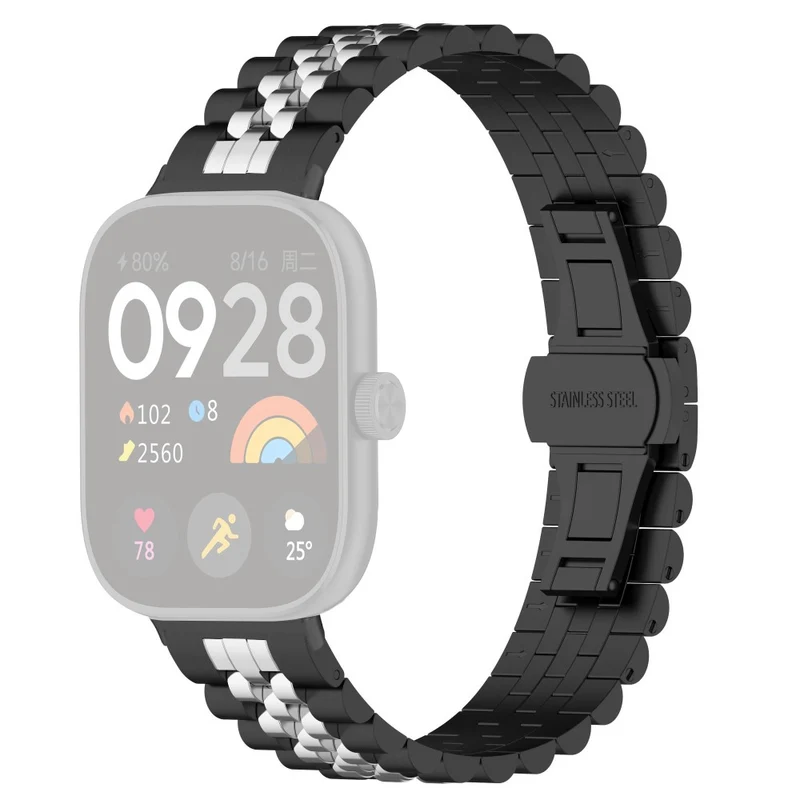 Xiaomi Redmi Watch 4 / Smart Band 8 Pro Stainless Steel Watch Strap Stylish Replacement Band - Black+Silver+Black A