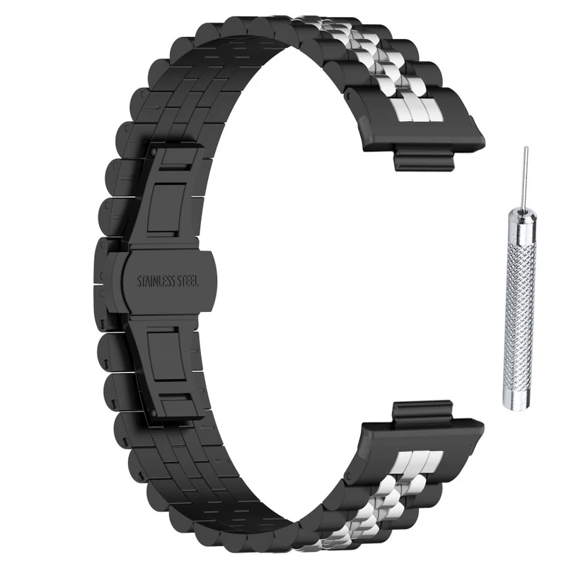 Xiaomi Redmi Watch 4 / Smart Band 8 Pro Stainless Steel Watch Strap Stylish Replacement Band - Black+Silver+Black A