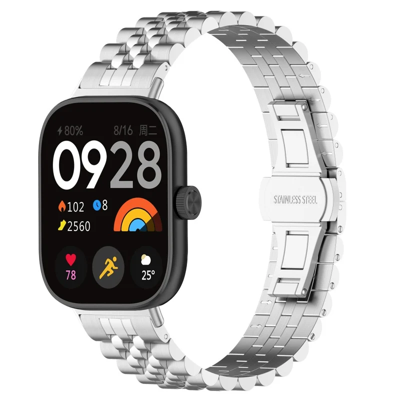 Xiaomi Redmi Watch 4 / Smart Band 8 Pro Stainless Steel Watch Strap Stylish Replacement Band - Black+Silver+Black A