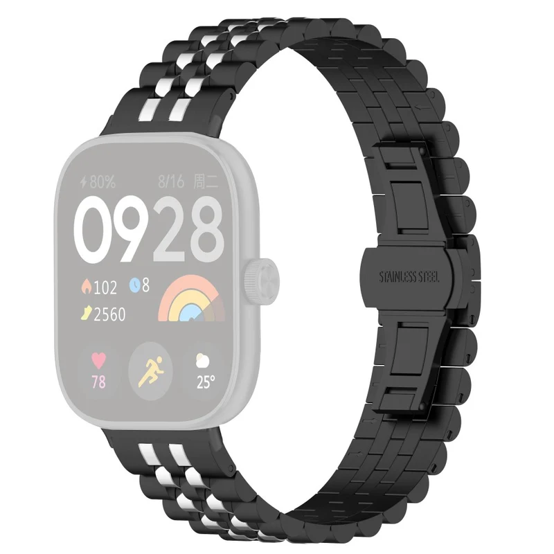 Xiaomi Redmi Watch 4 / Smart Band 8 Pro Stainless Steel Watch Strap Stylish Replacement Band - Black+Silver+Black A