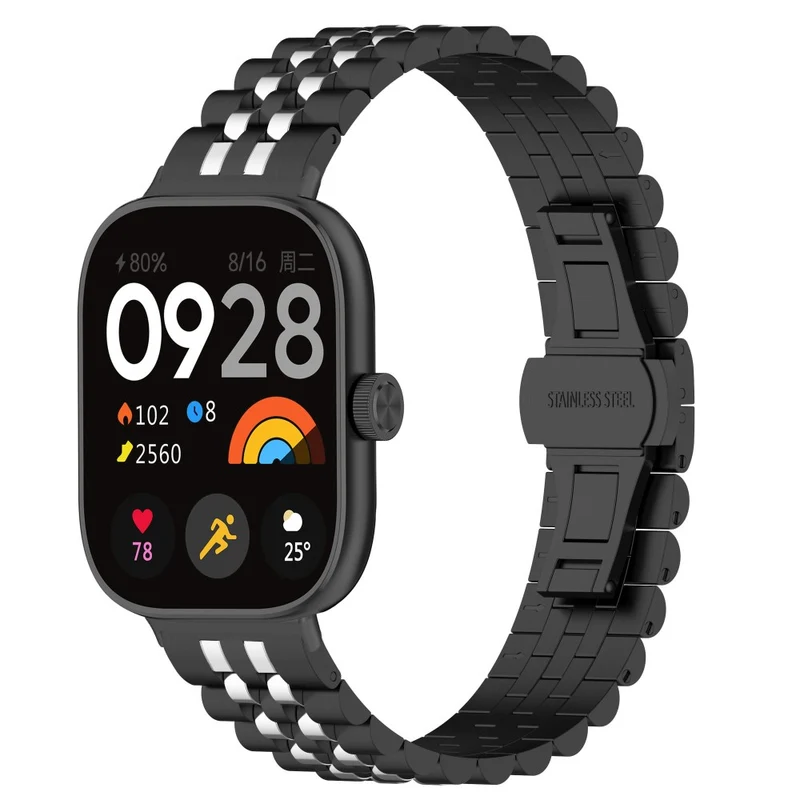 Xiaomi Redmi Watch 4 / Smart Band 8 Pro Stainless Steel Watch Strap Stylish Replacement Band - Black+Silver+Black A