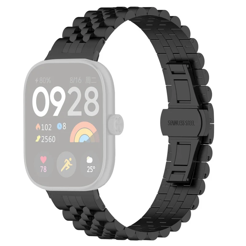 Xiaomi Redmi Watch 4 / Smart Band 8 Pro Stainless Steel Watch Strap Stylish Replacement Band - Black+Silver+Black A