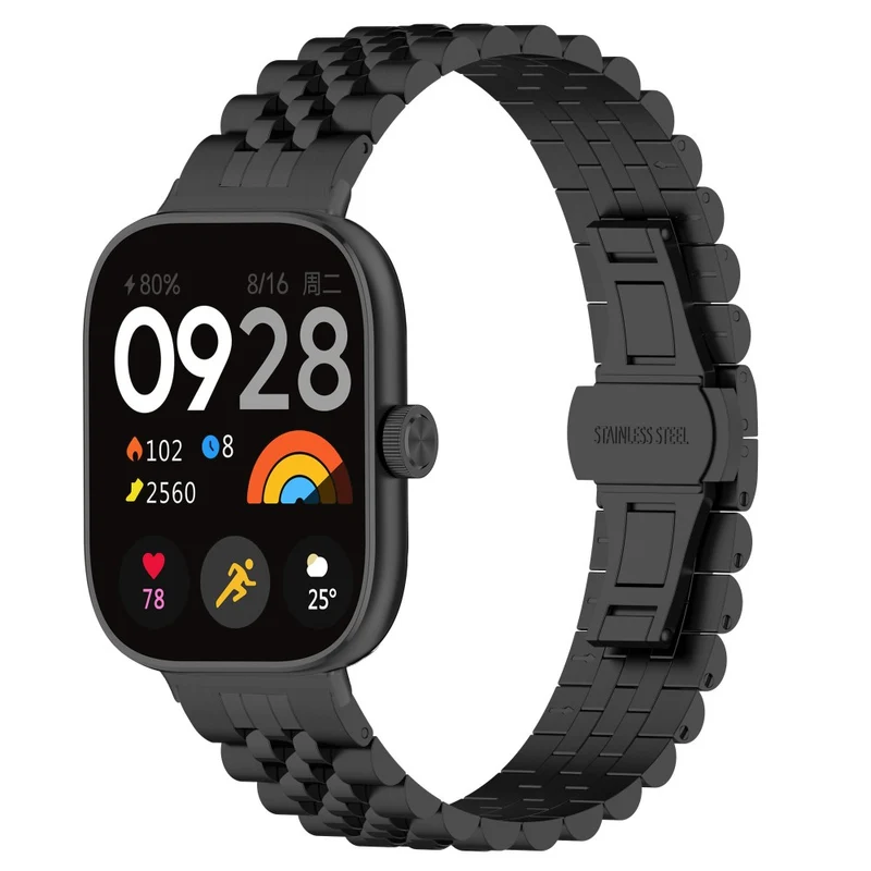 Xiaomi Redmi Watch 4 / Smart Band 8 Pro Stainless Steel Watch Strap Stylish Replacement Band - Black+Silver+Black A