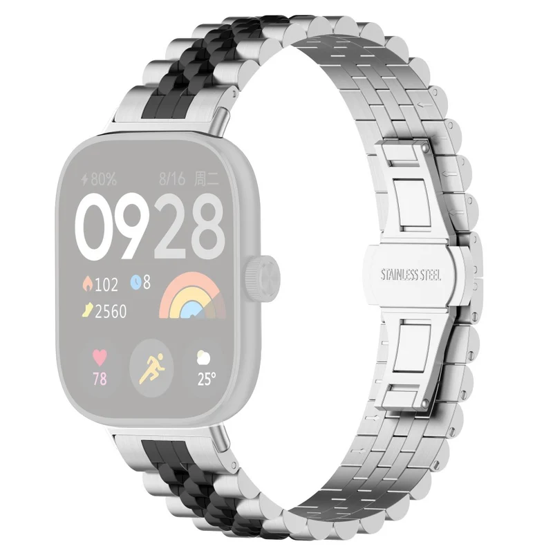 Xiaomi Redmi Watch 4 / Smart Band 8 Pro Stainless Steel Watch Strap Stylish Replacement Band - Black+Silver+Black A