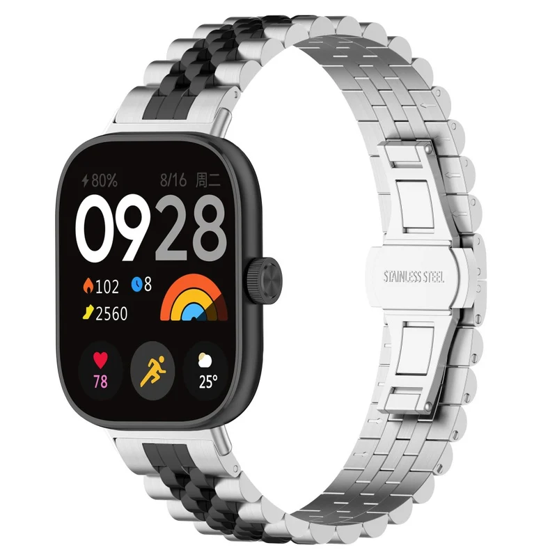 Xiaomi Redmi Watch 4 / Smart Band 8 Pro Stainless Steel Watch Strap Stylish Replacement Band - Black+Silver+Black A