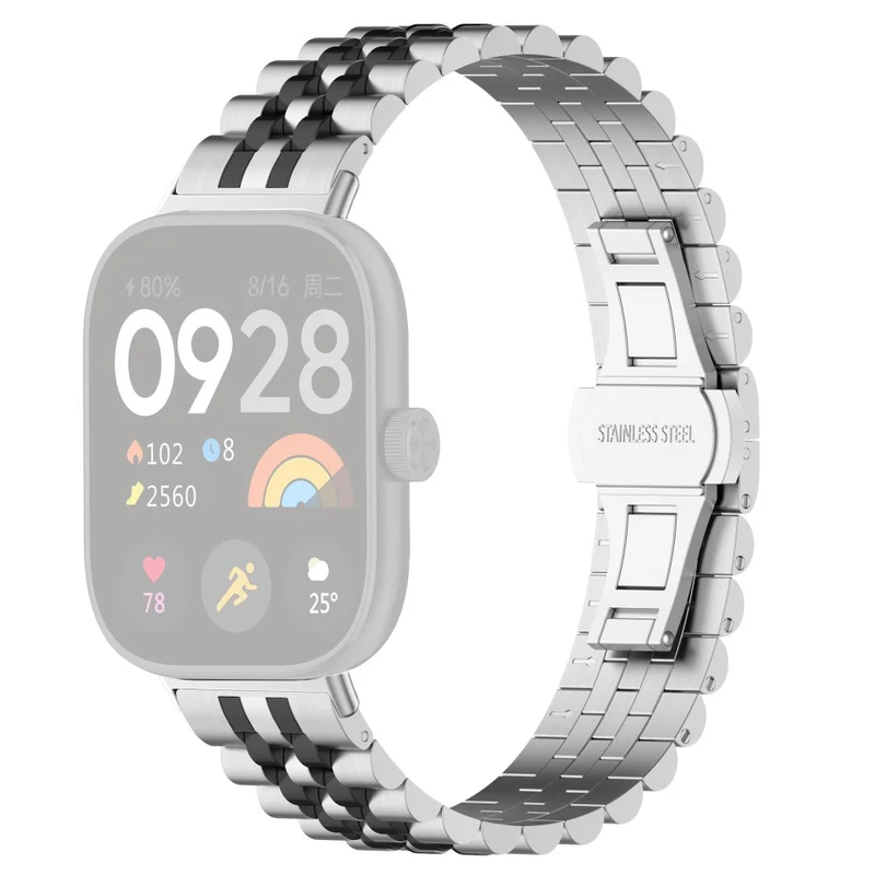 Xiaomi Redmi Watch 4 / Smart Band 8 Pro Stainless Steel Watch Strap Stylish Replacement Band - Black+Silver+Black A