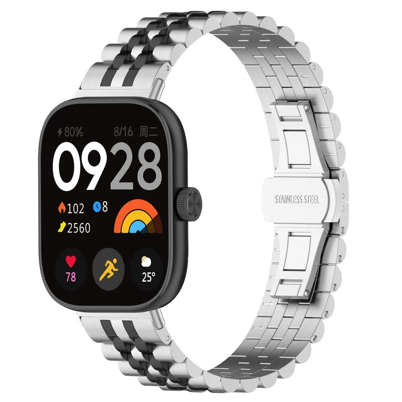 Xiaomi Redmi Watch 4 / Smart Band 8 Pro Stainless Steel Watch Strap Stylish Replacement Band - Black+Silver+Black A