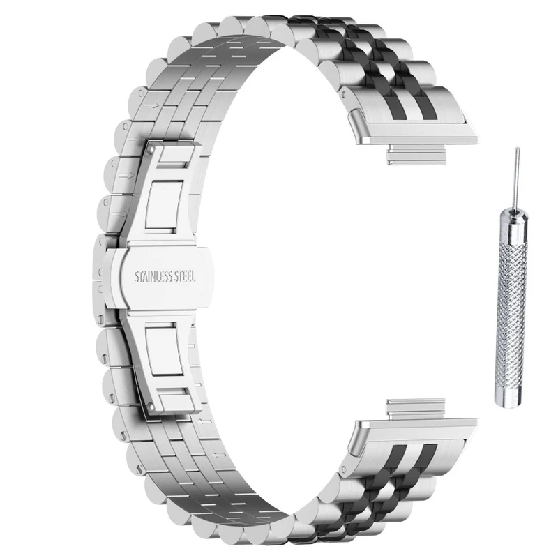 Xiaomi Redmi Watch 4 / Smart Band 8 Pro Stainless Steel Watch Strap Stylish Replacement Band - Black+Silver+Black A