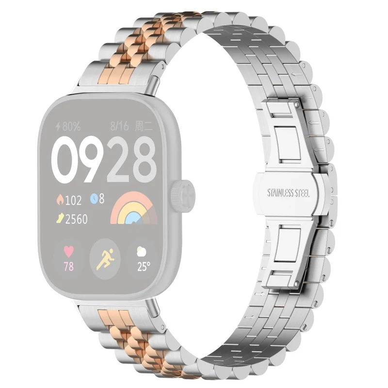 Xiaomi Redmi Watch 4 / Smart Band 8 Pro Stainless Steel Watch Strap Stylish Replacement Band - Black+Silver+Black A