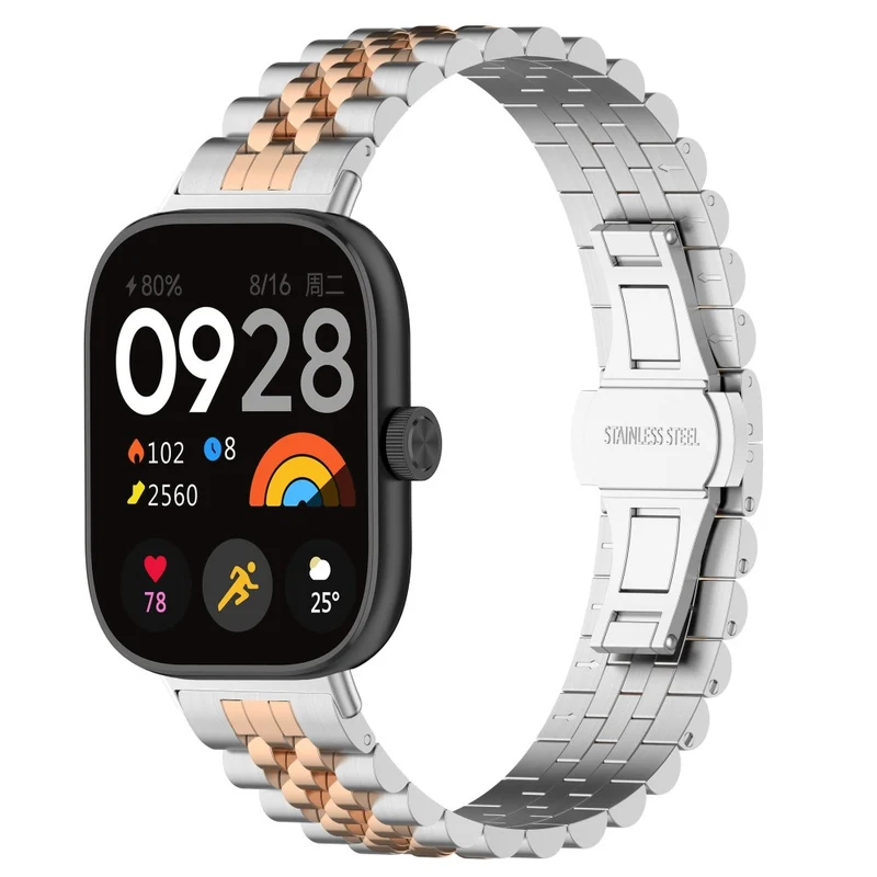 Xiaomi Redmi Watch 4 / Smart Band 8 Pro Stainless Steel Watch Strap Stylish Replacement Band - Black+Silver+Black A