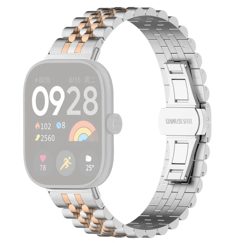 Xiaomi Redmi Watch 4 / Smart Band 8 Pro Stainless Steel Watch Strap Stylish Replacement Band - Black+Silver+Black A