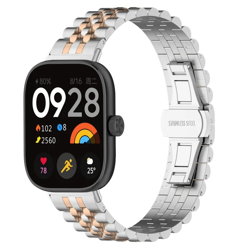 Xiaomi Redmi Watch 4 / Smart Band 8 Pro Stainless Steel Watch Strap Stylish Replacement Band - Black+Silver+Black A