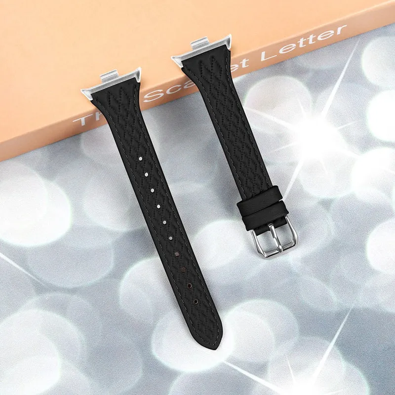 Xiaomi Smart Band 8 Pro Replacement Rhombus Imprinted Genuine Cow Leather Watch Strap