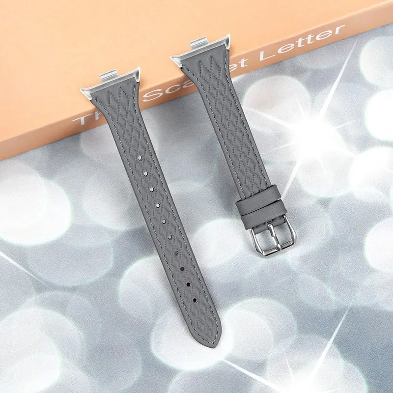 Xiaomi Smart Band 8 Pro Replacement Rhombus Imprinted Genuine Cow Leather Watch Strap