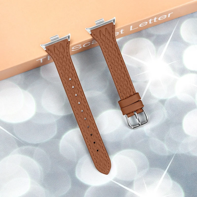 Xiaomi Smart Band 8 Pro Replacement Rhombus Imprinted Genuine Cow Leather Watch Strap