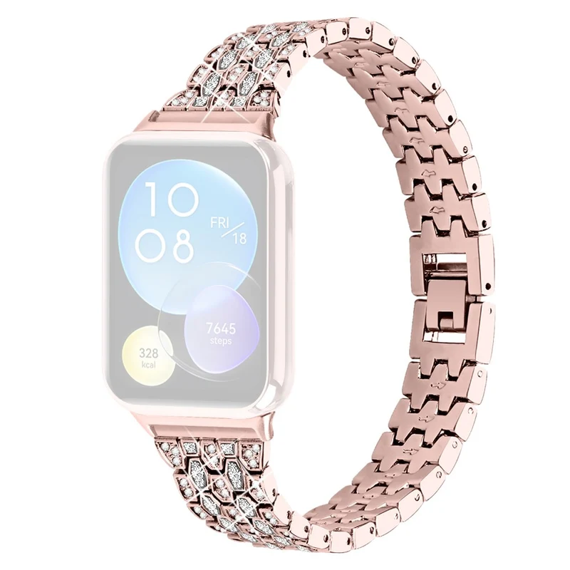 Xiaomi Smart Band 8 Pro 3 Rows Rhinestone Zinc Alloy Watch Band Women Replacement Strap - Pink Gold+Transparent