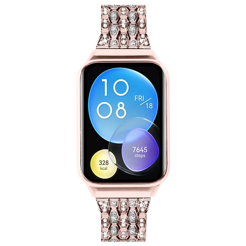 Xiaomi Smart Band 8 Pro 3 Rows Rhinestone Zinc Alloy Watch Band Women Replacement Strap - Pink Gold+Transparent