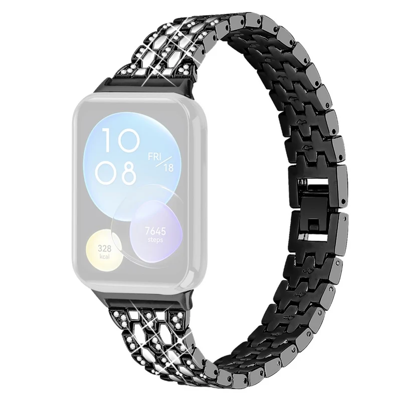 Xiaomi Smart Band 8 Pro 3 Rows Rhinestone Zinc Alloy Watch Band Women Replacement Strap - Pink Gold+Transparent