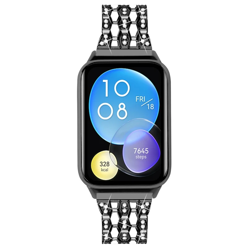 Xiaomi Smart Band 8 Pro 3 Rows Rhinestone Zinc Alloy Watch Band Women Replacement Strap - Pink Gold+Transparent