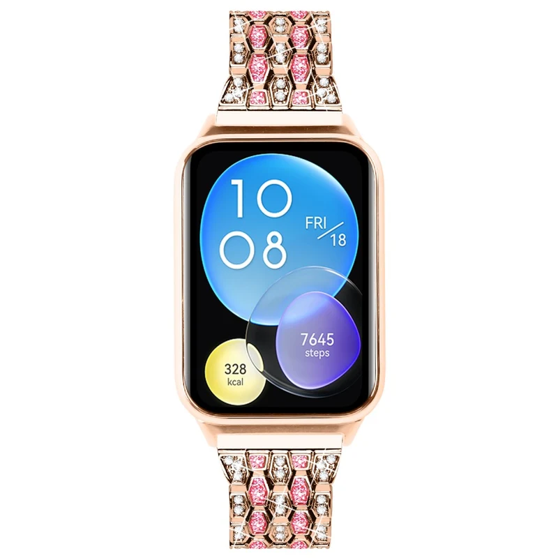 Xiaomi Smart Band 8 Pro 3 Rows Rhinestone Zinc Alloy Watch Band Women Replacement Strap - Pink Gold+Transparent
