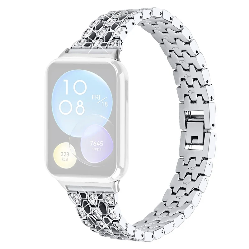 Xiaomi Smart Band 8 Pro 3 Rows Rhinestone Zinc Alloy Watch Band Women Replacement Strap - Pink Gold+Transparent
