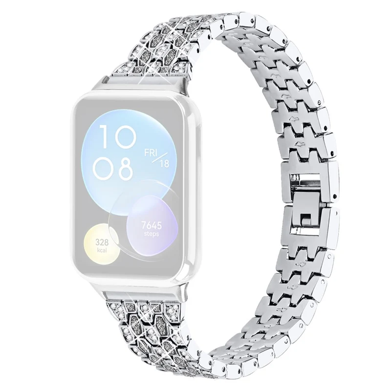 Xiaomi Smart Band 8 Pro 3 Rows Rhinestone Zinc Alloy Watch Band Women Replacement Strap - Pink Gold+Transparent