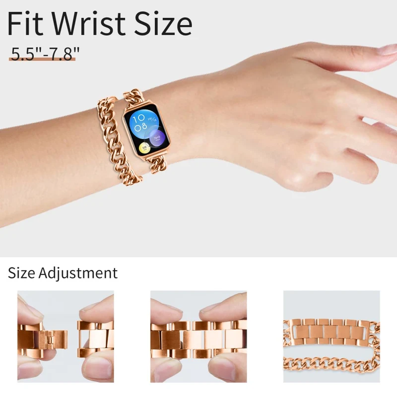 Xiaomi Smart Band 8 Pro Double-Circle Band Stainless Steel Watch Strap - Rose Gold