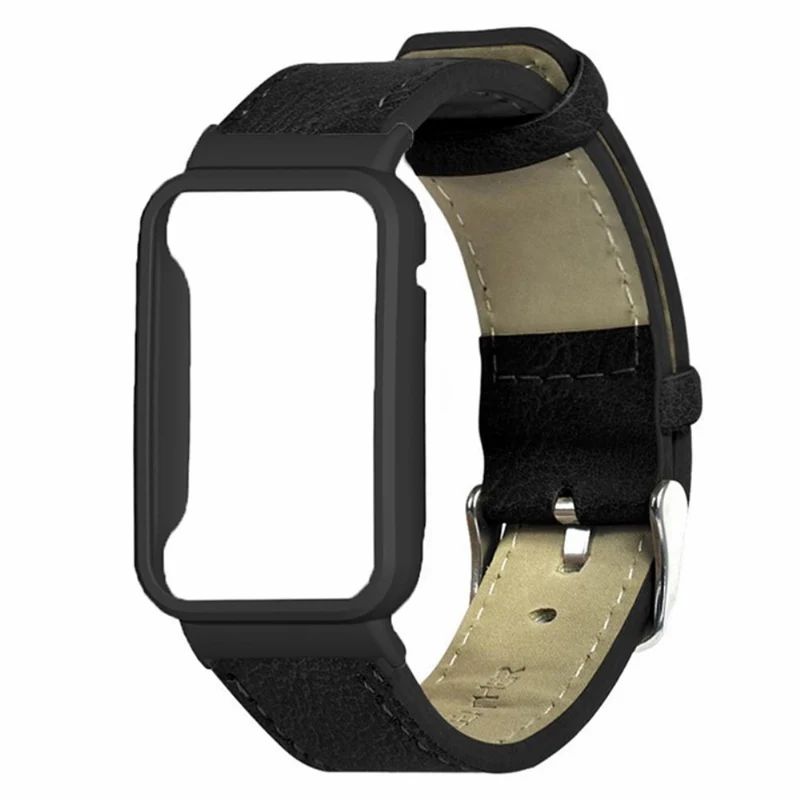 Xiaomi Smart Band 8 Pro Leather Watch Bands Replacement Strap with Black Watch Case