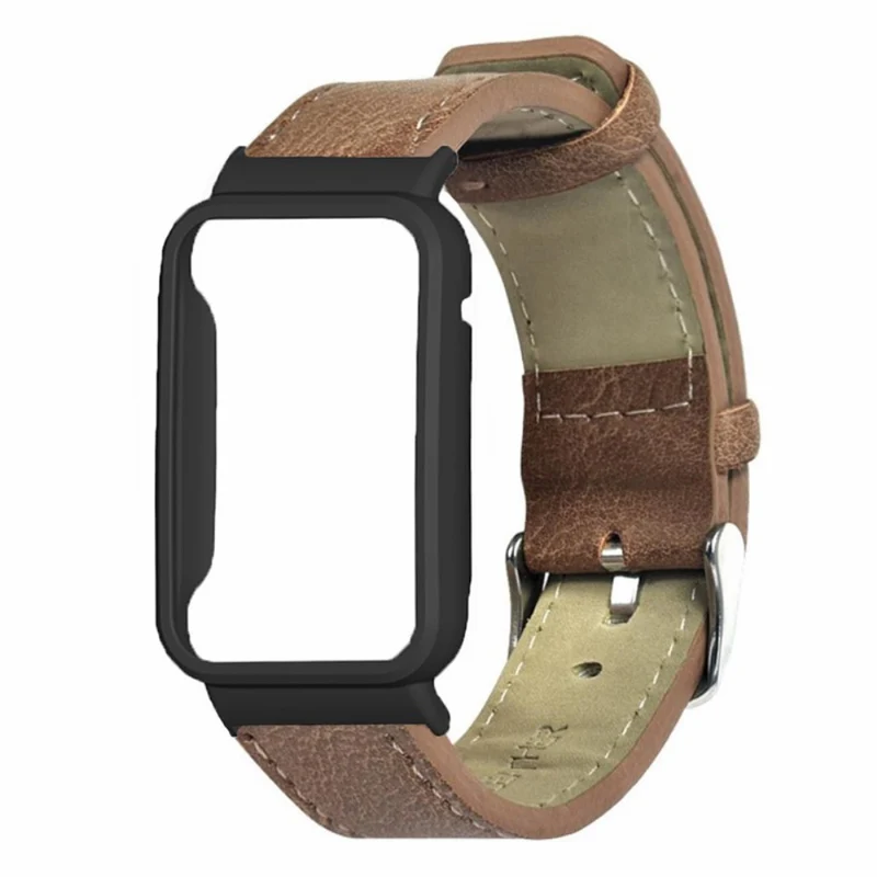 Xiaomi Smart Band 8 Pro Leather Watch Bands Replacement Strap with Black Watch Case