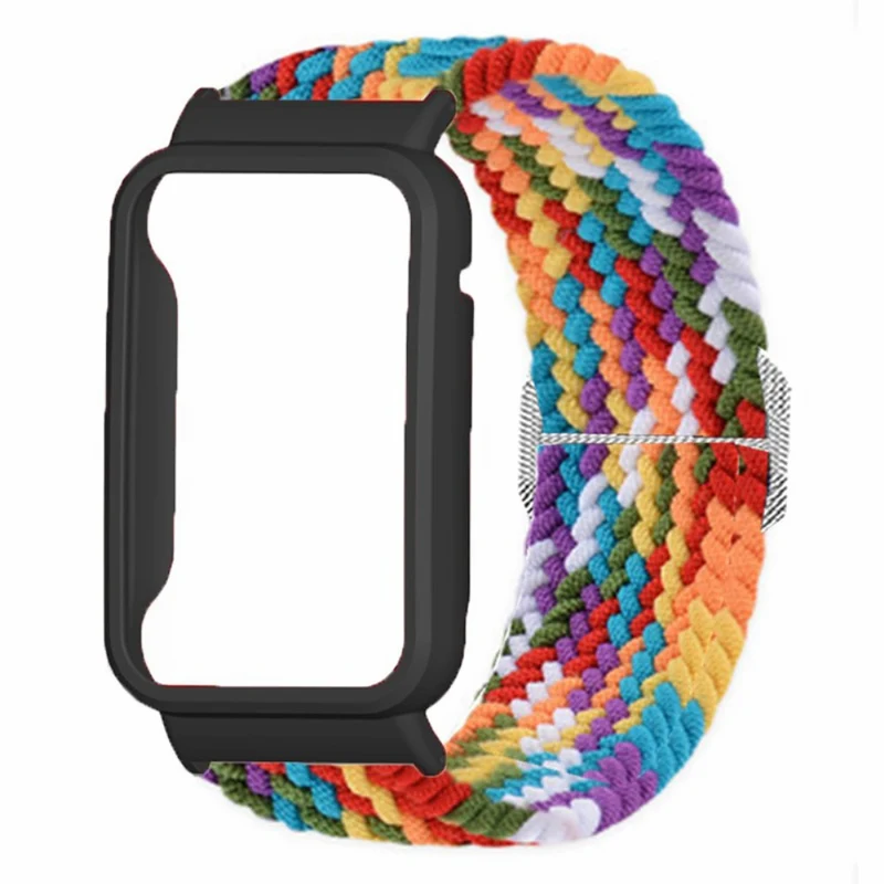 Xiaomi Smart Band 8 Pro Watch Bands Braided Nylon Strap with Watch Case - Rainbow+Black Shell