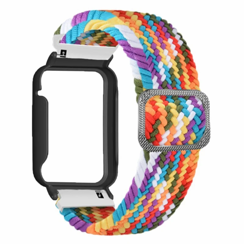 Xiaomi Smart Band 8 Pro Watch Bands Braided Nylon Strap with Watch Case - Rainbow+Black Shell