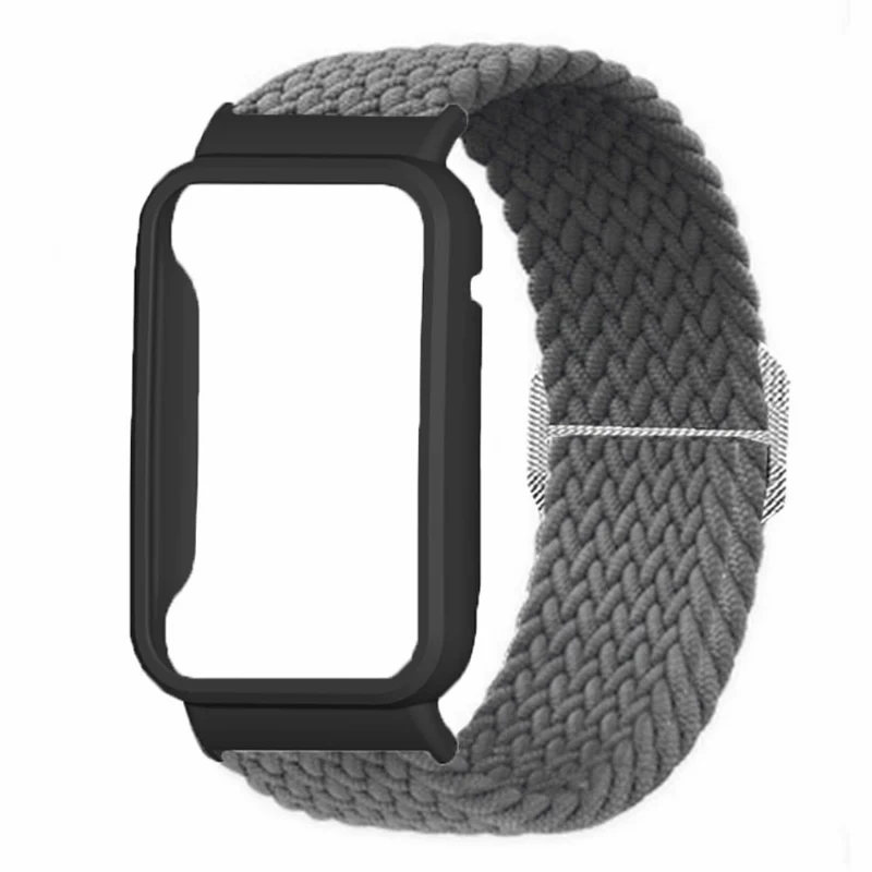 Xiaomi Smart Band 8 Pro Watch Bands Braided Nylon Strap with Watch Case - Rainbow+Black Shell