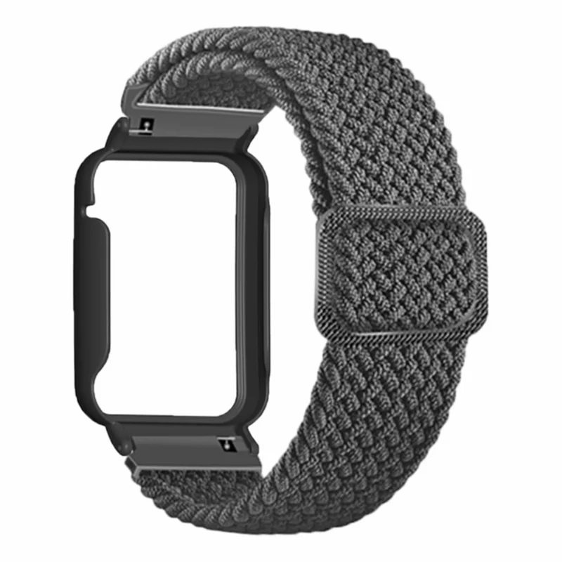 Xiaomi Smart Band 8 Pro Watch Bands Braided Nylon Strap with Watch Case - Rainbow+Black Shell