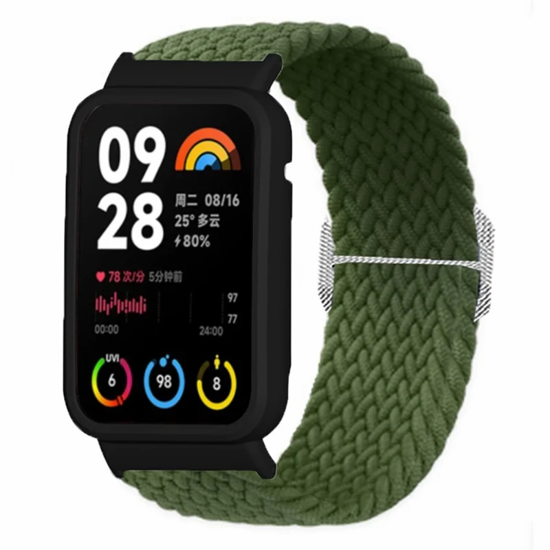 Xiaomi Smart Band 8 Pro Watch Bands Braided Nylon Strap with Watch Case - Rainbow+Black Shell