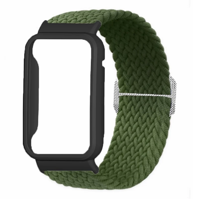 Xiaomi Smart Band 8 Pro Watch Bands Braided Nylon Strap with Watch Case - Rainbow+Black Shell
