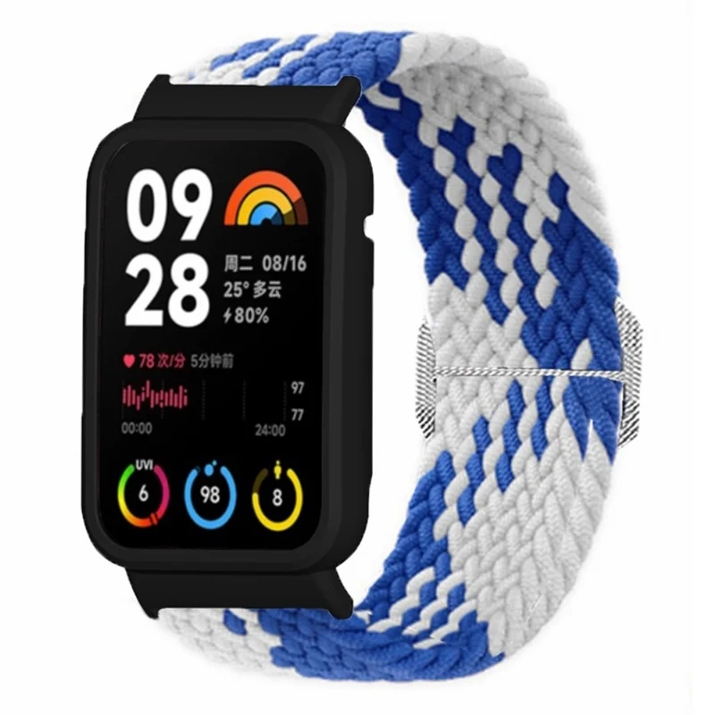 Xiaomi Smart Band 8 Pro Watch Bands Braided Nylon Strap with Watch Case - Rainbow+Black Shell