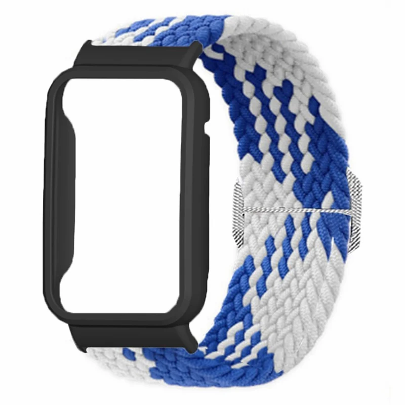 Xiaomi Smart Band 8 Pro Watch Bands Braided Nylon Strap with Watch Case - Rainbow+Black Shell