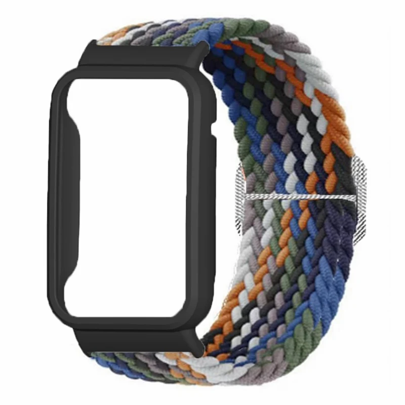 Xiaomi Smart Band 8 Pro Watch Bands Braided Nylon Strap with Watch Case - Rainbow+Black Shell