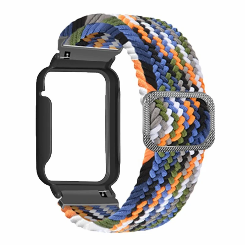 Xiaomi Smart Band 8 Pro Watch Bands Braided Nylon Strap with Watch Case - Rainbow+Black Shell