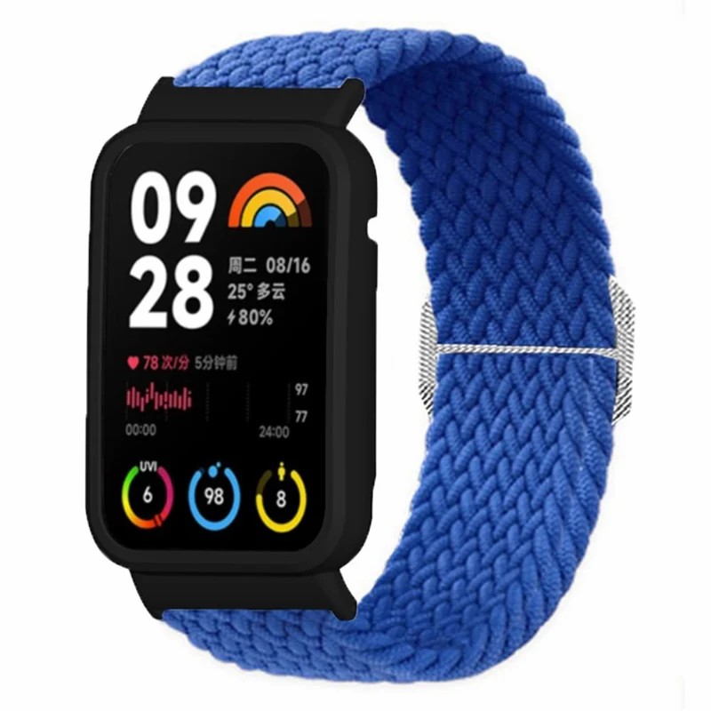 Xiaomi Smart Band 8 Pro Watch Bands Braided Nylon Strap with Watch Case - Rainbow+Black Shell